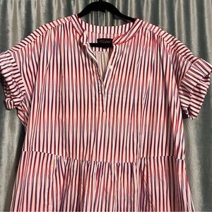 SALONI Red and Blue Striped Poplin Dress